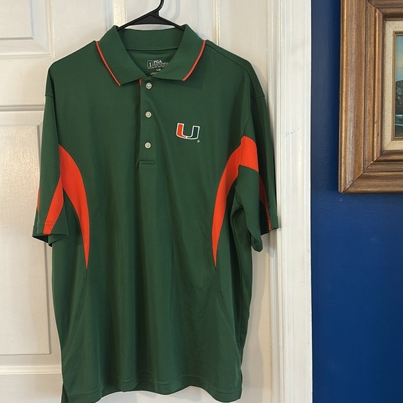 PGA Tour Green & Orange Polo Shirt University of Miami Hurricanes Golf Polo Sz L - Picture 2 of 10
